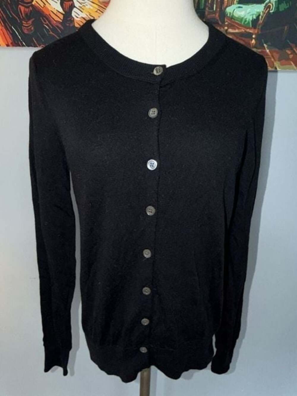 J.Crew Merino Wool Black Button Down Cardigan Sweater women’s size L